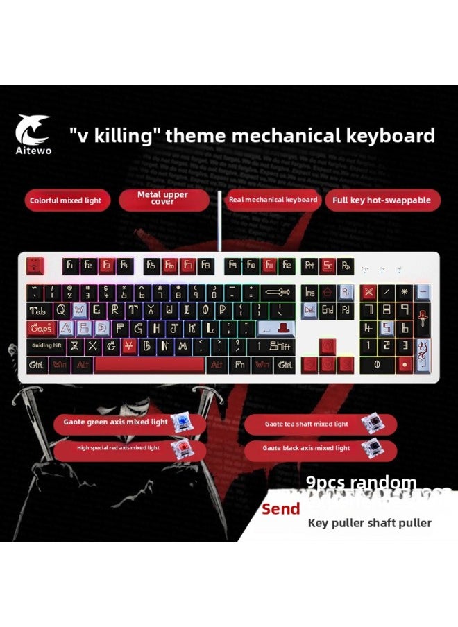 Generic - Customized 104 Key Wired Mixed Light Metal Mechanical Keyboard PBT Animation Theme Full Key No Punch Hot Plug Green Shaft-Color:Red Axis-k103 White Background V-shaped Guards Mechanical Keyboard - Image 1