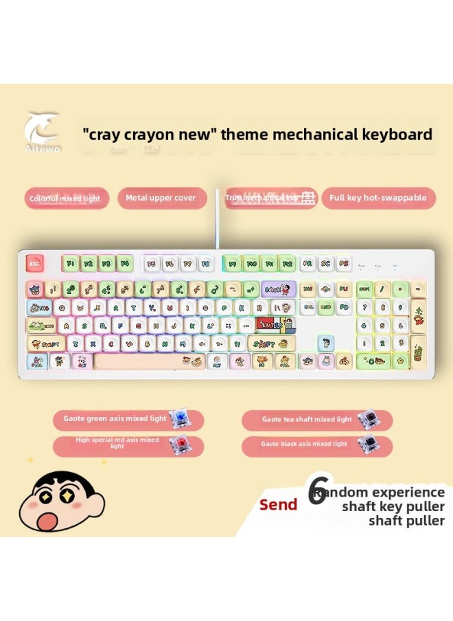 Generic - Customized 104 Key Wired Mixed Light Metal Mechanical Keyboard PBT Animation Theme Full Key No Punch Hot Plug Green Shaft-Color:Red Axis-k103 White Background V-shaped Guards Mechanical Keyboard - Image 1