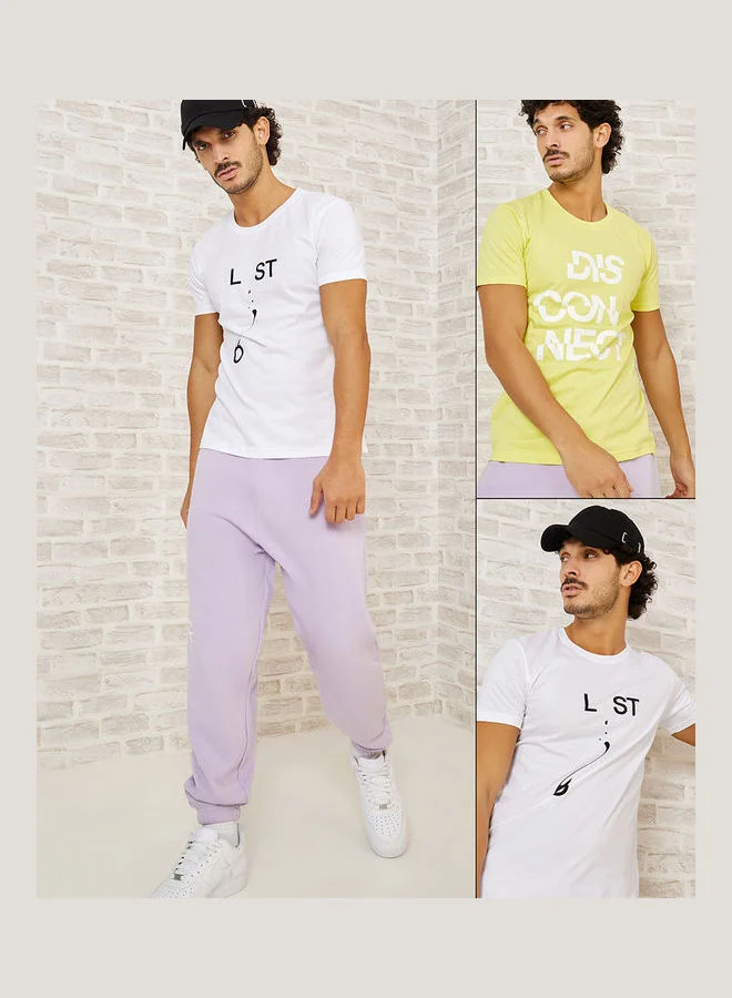 Styli Pack of 2 Slogan Print Regular Fit Tshirt