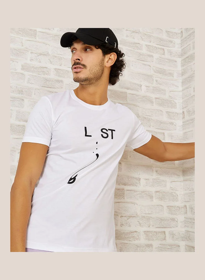 Styli Pack of 2 Slogan Print Regular Fit Tshirt