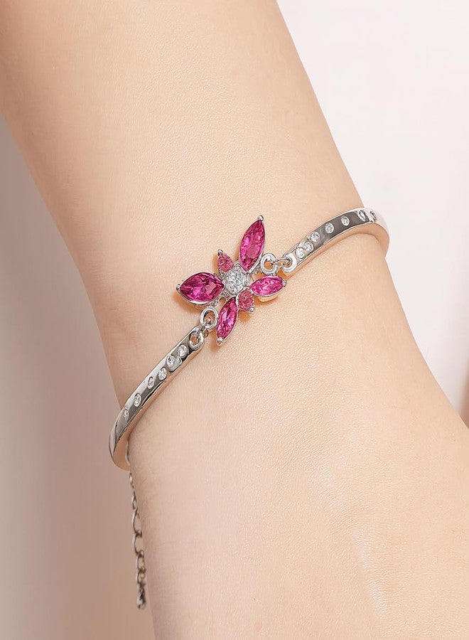 Mahi Butterfly-Shaped Bracelet Set of 2 with Pink Blue Crystals and Rhodium Plating for Women CO1104897R - Image 4