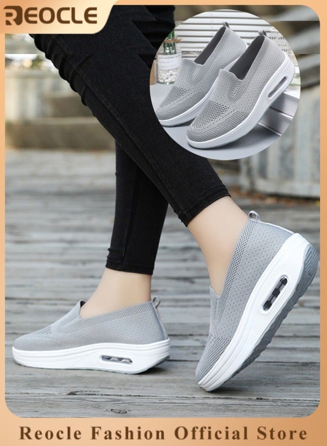 REOCLE Women's Walking Shoes Slip On Casual Mesh-Comfortable Athletic Breathable Sneakers Thick-Soled Heightened Air Cushion Sports Shoes - Image 1