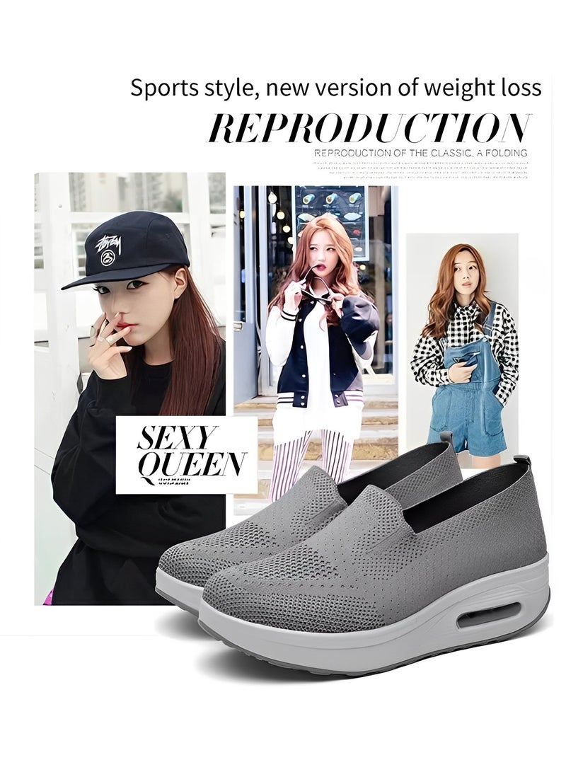 REOCLE Women's Walking Shoes Slip On Casual Mesh-Comfortable Athletic Breathable Sneakers Thick-Soled Heightened Air Cushion Sports Shoes - Image 2
