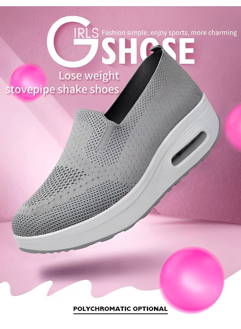 REOCLE Women's Walking Shoes Slip On Casual Mesh-Comfortable Athletic Breathable Sneakers Thick-Soled Heightened Air Cushion Sports Shoes - Image 3