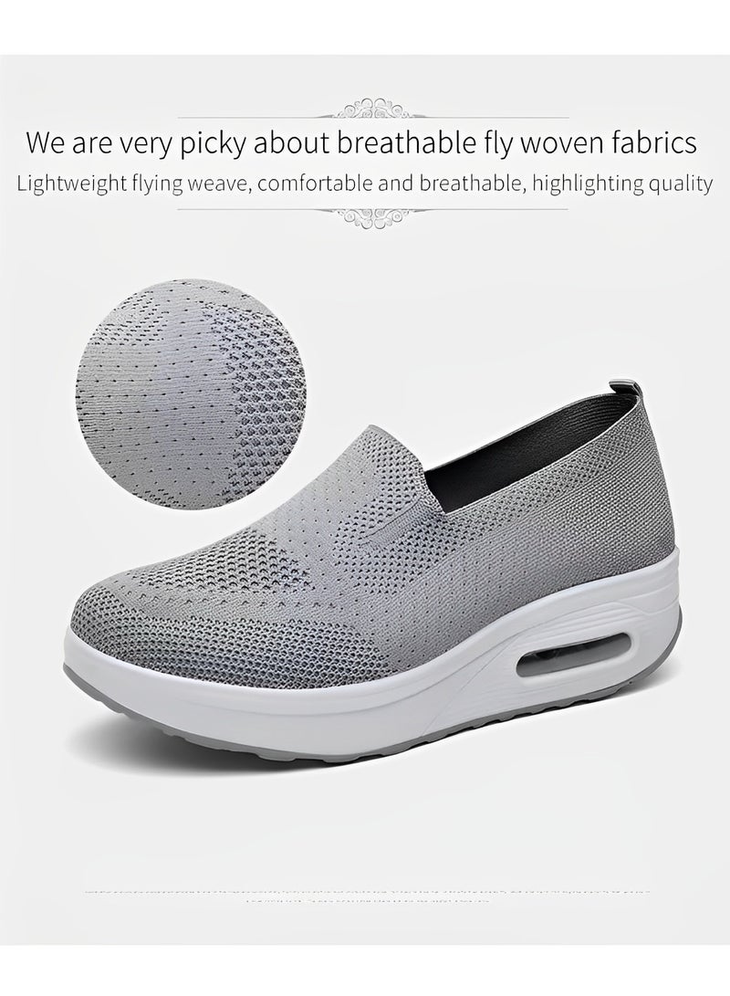 REOCLE Women's Walking Shoes Slip On Casual Mesh-Comfortable Athletic Breathable Sneakers Thick-Soled Heightened Air Cushion Sports Shoes - Image 4