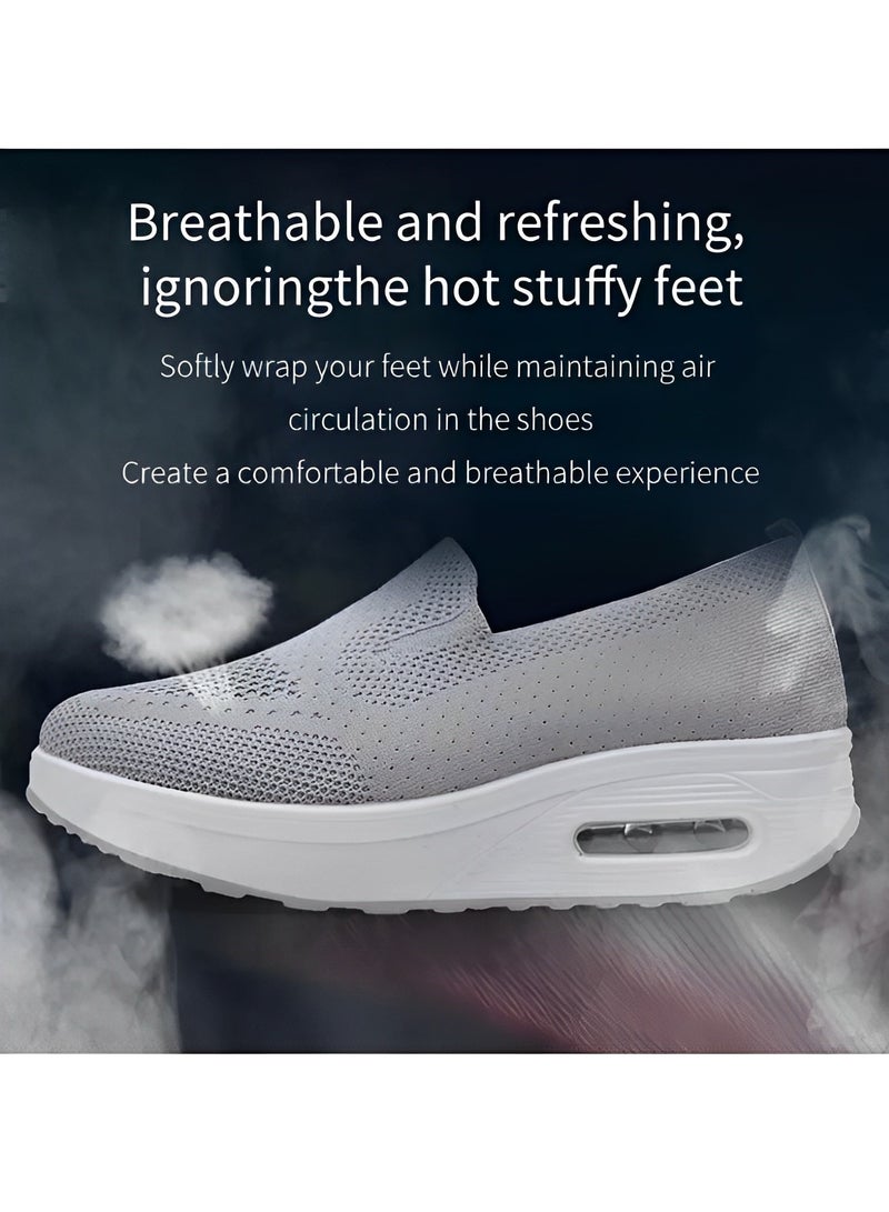 REOCLE Women's Walking Shoes Slip On Casual Mesh-Comfortable Athletic Breathable Sneakers Thick-Soled Heightened Air Cushion Sports Shoes - Image 5