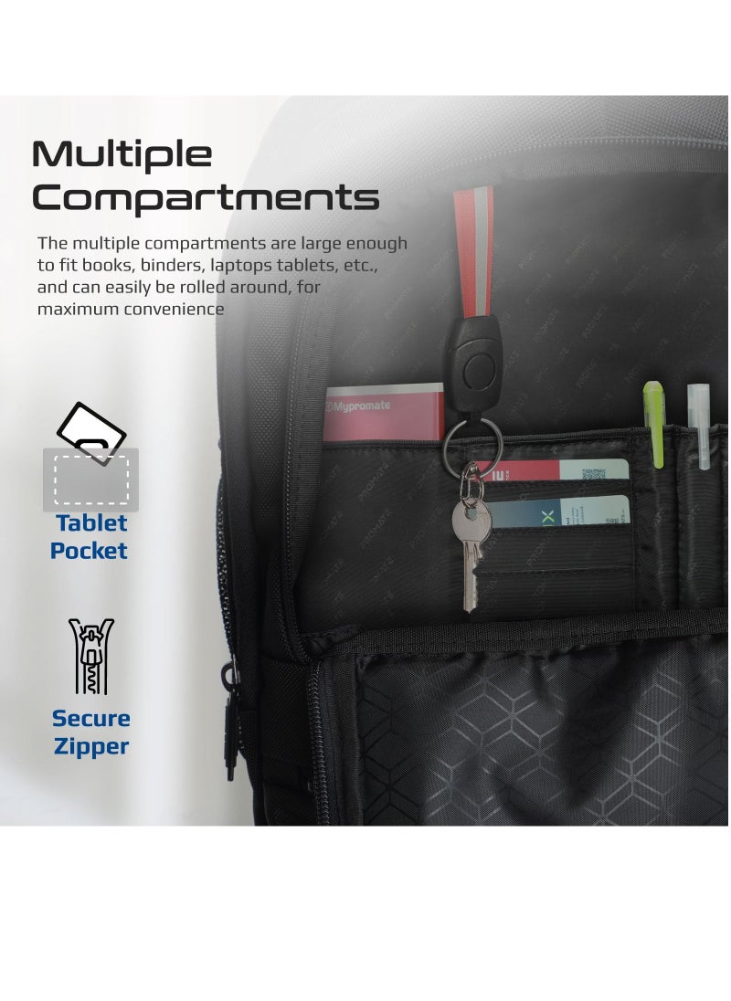 PROMATE - Promate Trolley Bag, 2-in-1 Lightweight Trolley Bag and Backpack with Telescoping Handle, Adjustable Straps, Water Resistance and In-Line Wheels for 15.6-inch Laptops - Image 1