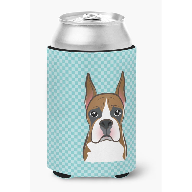 Caroline's Treasures Checkerboard Blue Boxer Can or Bottle Hugger BB1161CC