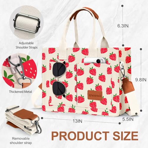 LHMTQVK Canvas Tote Bag for Women Crossbody Bag Purses Tote Bags with Pockets Travel Bags Everyday Bag Work Bags Handbags(Strawberry) - Image 2