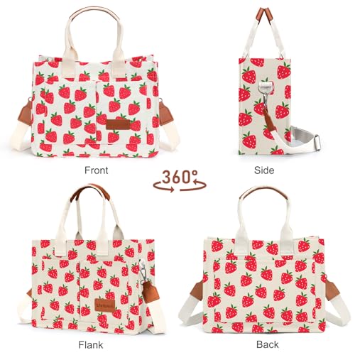 LHMTQVK Canvas Tote Bag for Women Crossbody Bag Purses Tote Bags with Pockets Travel Bags Everyday Bag Work Bags Handbags(Strawberry) - Image 4