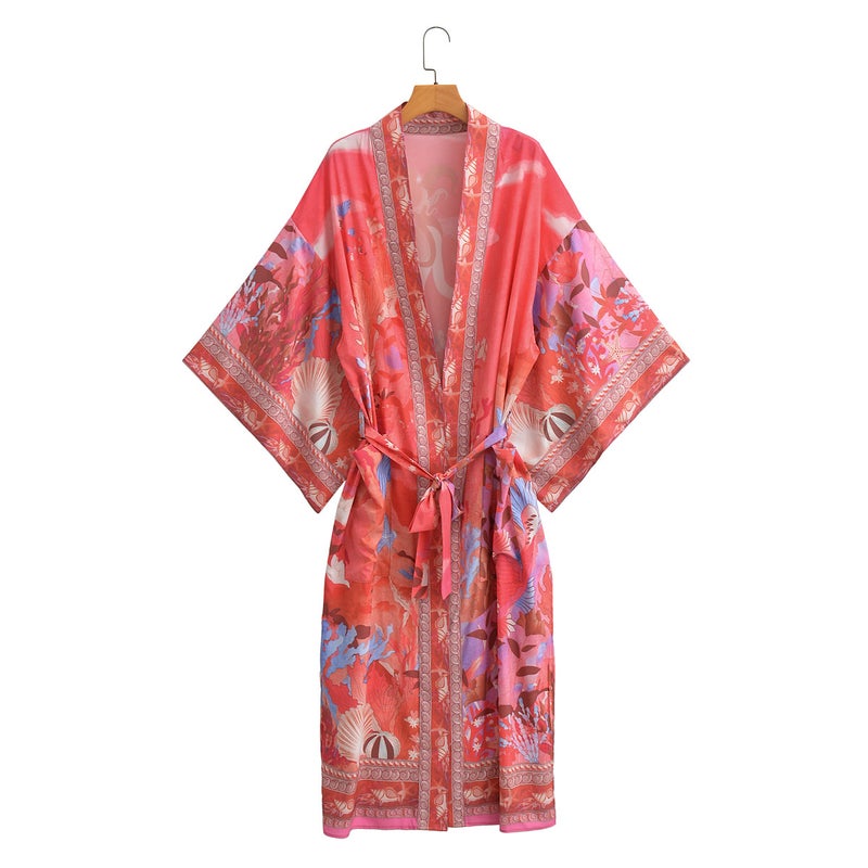 2026 Clothing Multi-Color Mermaid Print Kimono Cardigan 22072 - Image 1