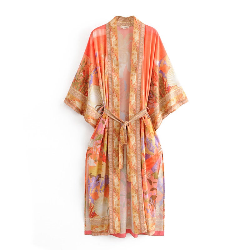 2026 Clothing Multi-Color Mermaid Print Kimono Cardigan 22072 - Image 2