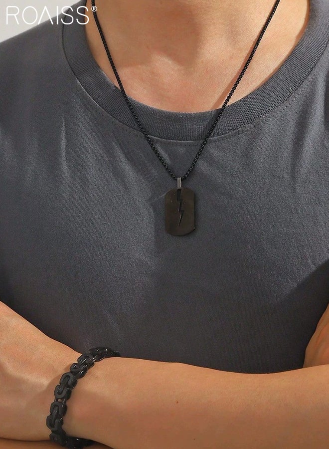 رويس مجموعة مجوهرات من 3 قطع من الفولاذ المقاوم للصدأ للرجال، قلادة بسيطة على شكل صاعقة، خاتم سوار أسود أنيق، نمط بانك روك هيب هوب مناسب للارتداء اليومي - Image 3