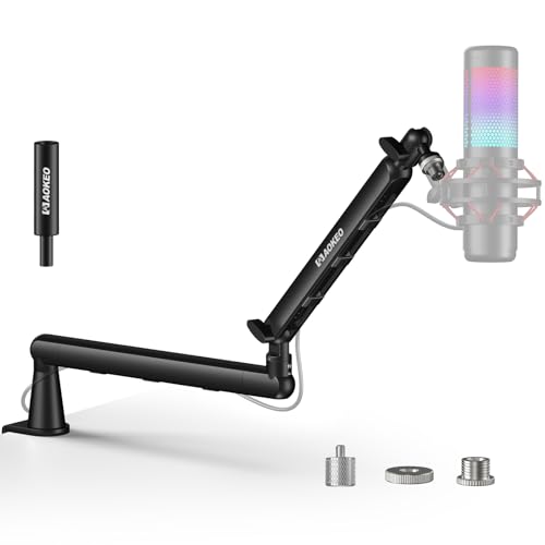 Aokeo Microphone Arm,Aokeo AK-55 Desk Low Profile Adjustable Mic Boom Arm Stand,Suitable For Blue Yeti,Snowball iCE, HyperX QuadCast,SoloCast,Elgato Wave,Etc - Image 1