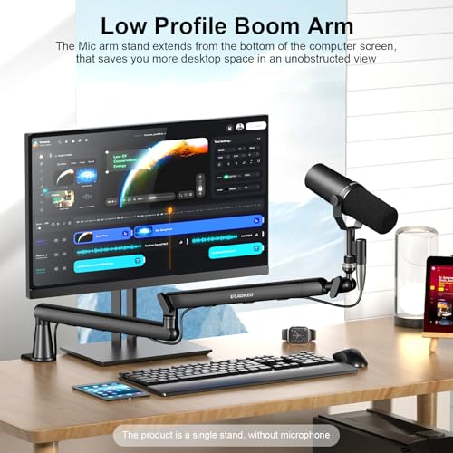 Aokeo Microphone Arm,Aokeo AK-55 Desk Low Profile Adjustable Mic Boom Arm Stand,Suitable For Blue Yeti,Snowball iCE, HyperX QuadCast,SoloCast,Elgato Wave,Etc - Image 2