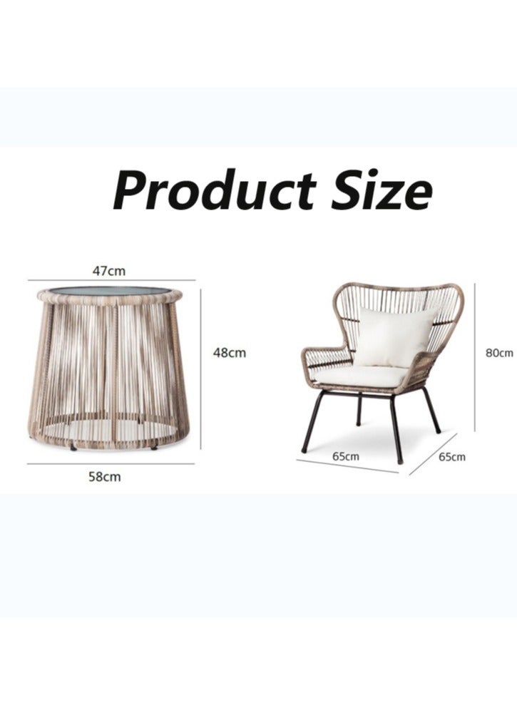 73Hours 3-Piece Rattan Outdoor Chair Set with Cushions, UV Resistant Patio Furniture for Balcony or Garden - Image 5