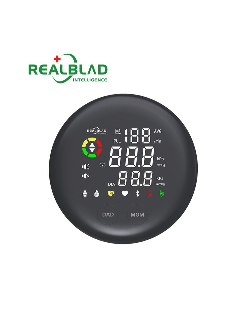 REALBLAD - 360° Fit Blood Pressure Monitor with Mobile App, 3-Color Display & Separate Data Storage (Black & White) - Image 1