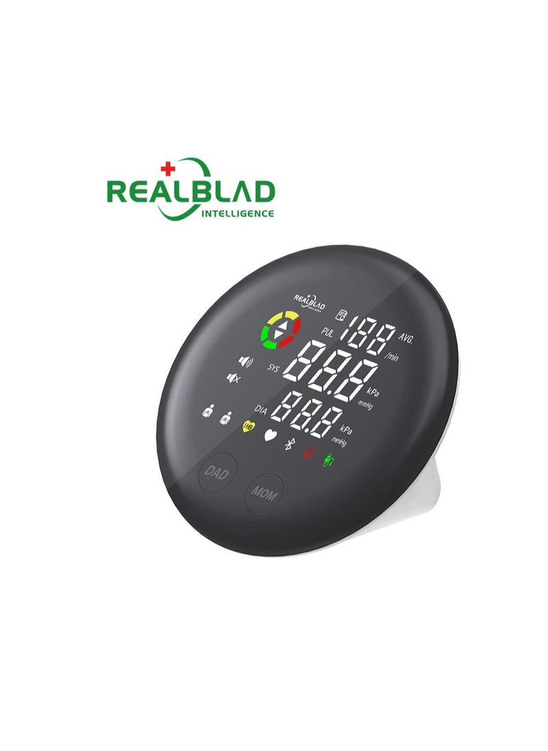 REALBLAD - 360° Fit Blood Pressure Monitor with Mobile App, 3-Color Display & Separate Data Storage (Black & White) - Image 1