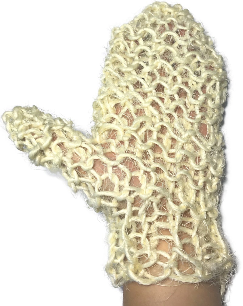 Mr.Cui'shop 2 Pack 100% Natural Exfoliating Sisal Fiber Loofah Glove Mitt Mitten - Bath Sponge Scrubber Remove Dead Skin - Great for Skin Care in The Bath - Spa or Shower for Human or Pets - Image 2