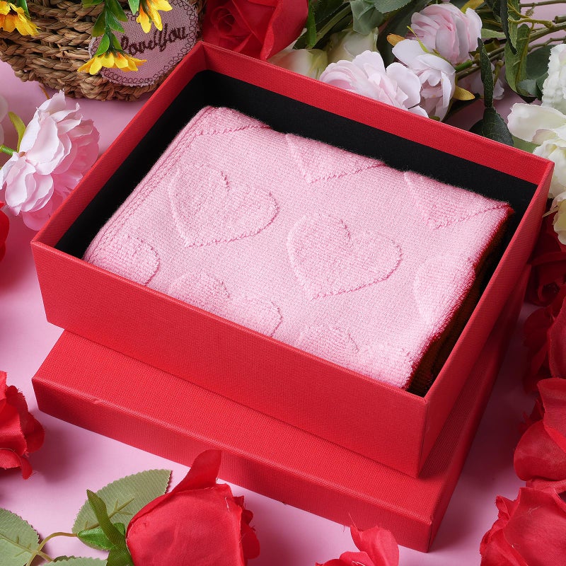 Hallswl 3pcs Valentine's Day Hand Towels Pink Hearts Jacquard Towel for Bath 100% Cotton Soft Bathroom Kitchen Decorative Set for Valentine's Day Holiday Decor Gift,14 x 29 Inch - Image 4