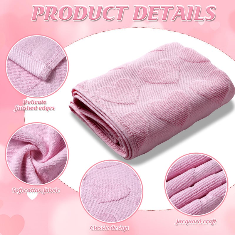 Hallswl 3pcs Valentine's Day Hand Towels Pink Hearts Jacquard Towel for Bath 100% Cotton Soft Bathroom Kitchen Decorative Set for Valentine's Day Holiday Decor Gift,14 x 29 Inch - Image 3