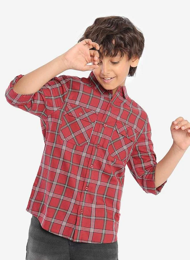 بونكيدز Regular Long Sleeve Printed Red Cotton Shirt 100 % Cotton