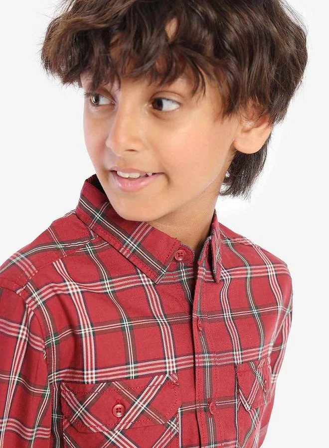 بونكيدز Regular Long Sleeve Printed Red Cotton Shirt 100 % Cotton