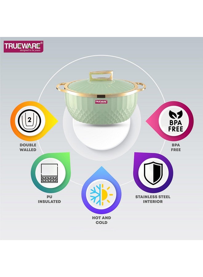 Trueware Krystal Casserole Inner Steel Casserole, 1500 ml, Green | PU Insulated | BPA Free |Odour Proof | Food Grade | Easy to Carry | Ideal for Chapatti | Roti | Curd Maker | Thermoware | Hot Pot - Image 3