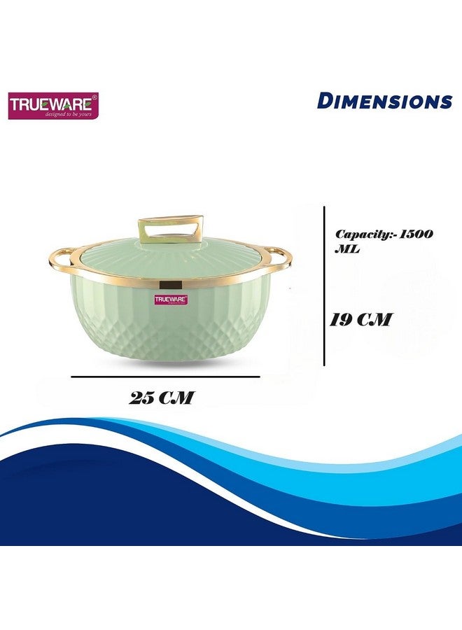 Trueware Krystal Casserole Inner Steel Casserole, 1500 ml, Green | PU Insulated | BPA Free |Odour Proof | Food Grade | Easy to Carry | Ideal for Chapatti | Roti | Curd Maker | Thermoware | Hot Pot - Image 2