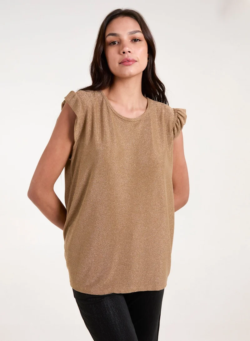 Blue Vanilla Frill Sleeve Metallic Top