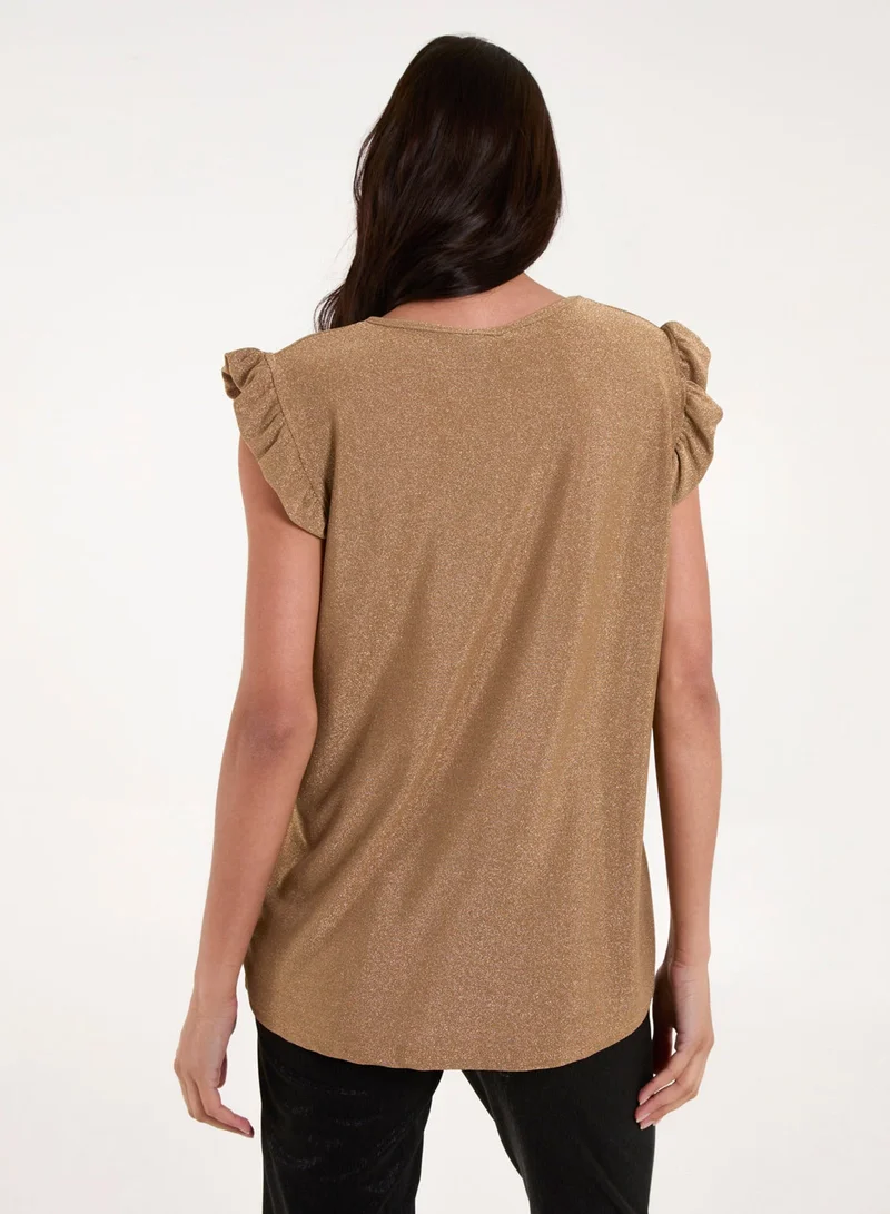 Blue Vanilla Frill Sleeve Metallic Top