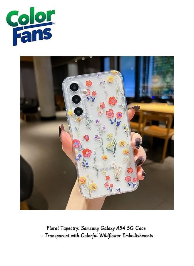 Color Fans - Floral Tapestry: Samsung Galaxy A54 5G Case - Transparent with Colorful Wildflower Embellishments - Image 1