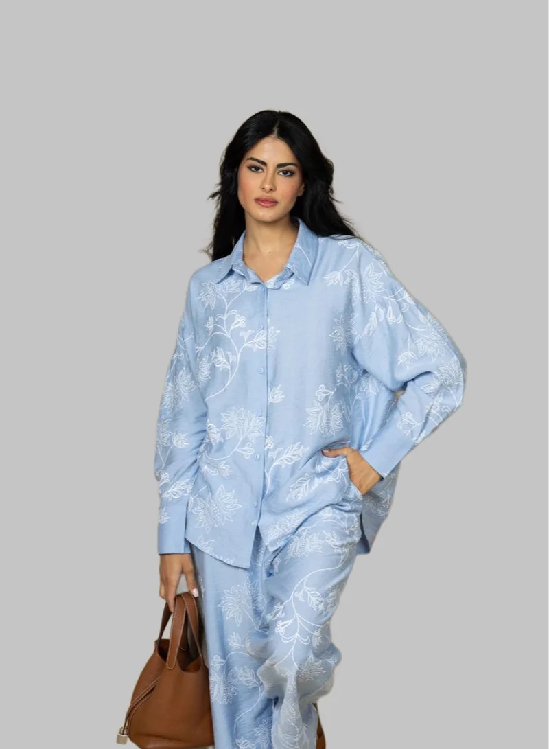 بوند طقم بوتانيكا أزرق سماوي بنقشة نباتية ثلاثية الأبعاد