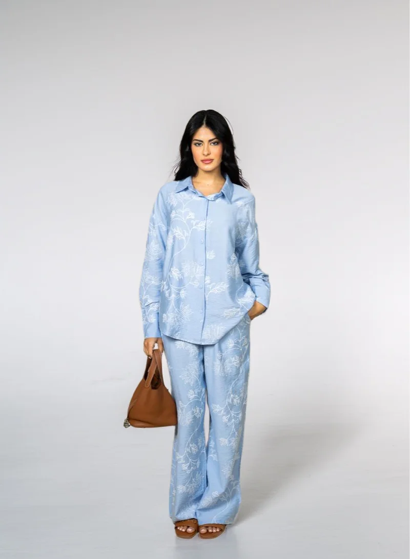 بوند طقم بوتانيكا أزرق سماوي بنقشة نباتية ثلاثية الأبعاد