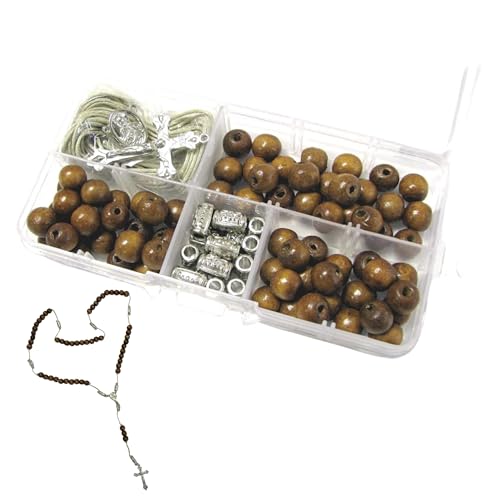 Linpeng Wood Bead Box Rosary DIY Kit, Catholic First Communion Necklace Making Supplies, Gift for Adults Seniors, 1 kit - Image 1