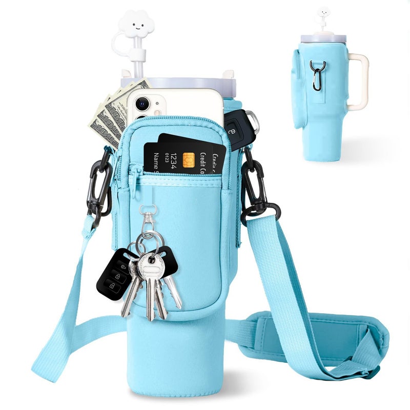 40oz Ice Cup Set Stanley Diving Material Water Bottle Handbag Stanley Handle Car Heat Preservation Letter Cup Set Sky Blue (keychain + carabiner * 1) 