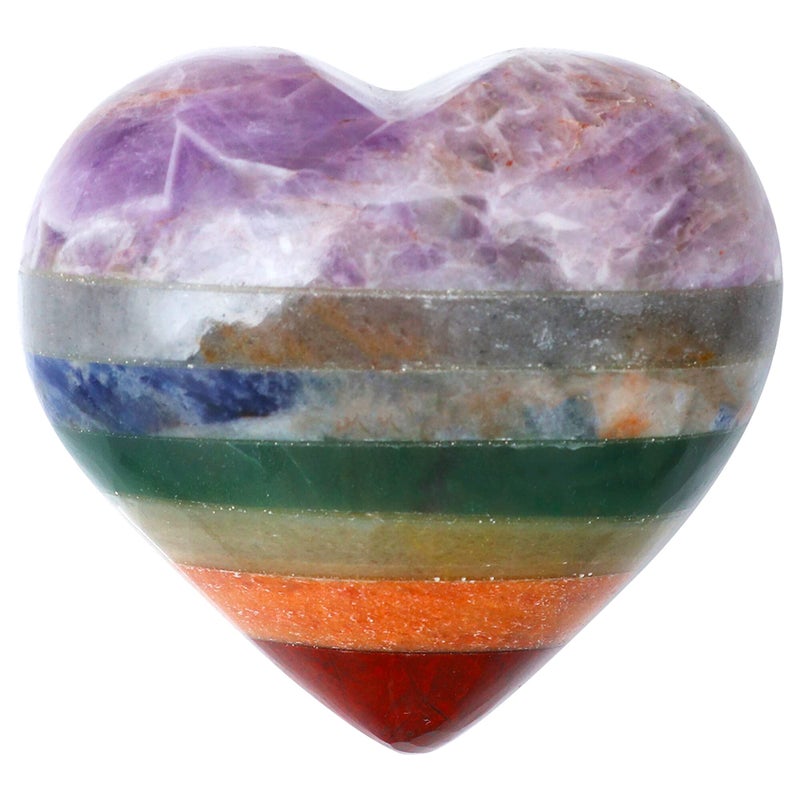 Crocon Seven Chakra Gemstone Heart Hand Carved Puff Stones Pocket Crystal Healing Tumble Collection Good Luck Palm Stone Charm Gift Craft Home Decor Size 2 inch
