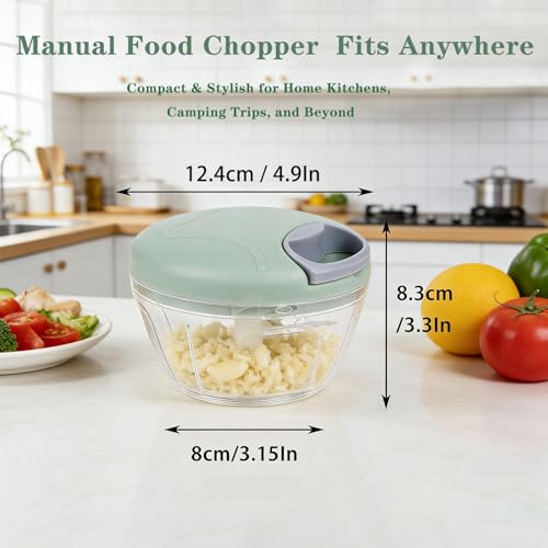 LGURT Garlic Chopper with Container Manual Food Chopper PullString Vegetable Onion Mincer Hand Food Processor Kitchen Cutter for Chili Ginger Herb Seasoning Green 500ml - Image 3