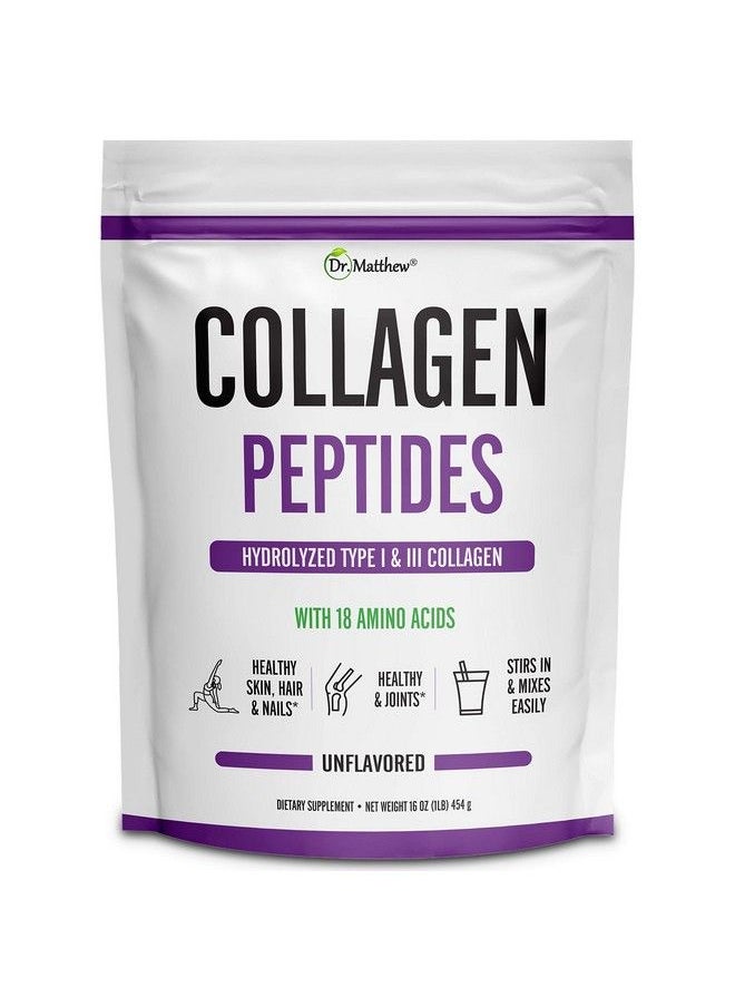 Dr. Matthew - Best Collagen Powder For Women & Men. Collagen Peptides Protein Powder. Pure Keto Hydrolyzed Collagen Supplements For Hair Growth Skin Nails Joints & Weight Loss. Grass Fed Unflavored. Type 1 & 3. - Image 1