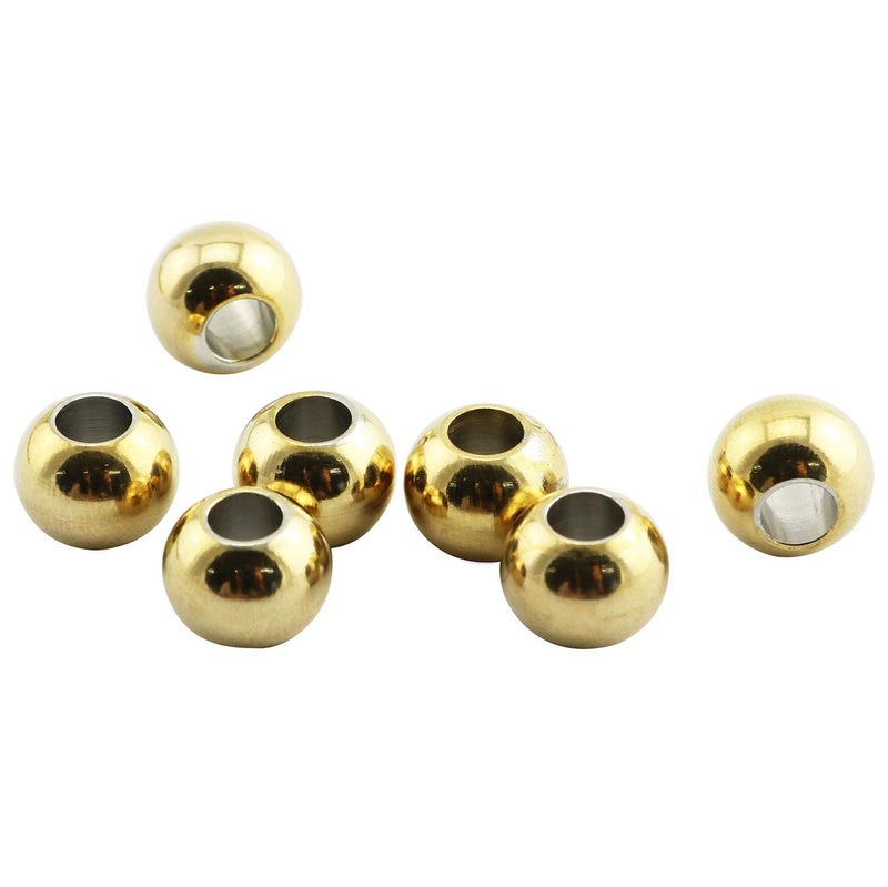RuiLing 50-Pack 304 Stainless Steel Smooth Round Spacer Beads 3mm Hole,Seamless Loose Beads for Jewelry Making Findings DIY Crafts Accessories 8mm(Gold) - Image 2