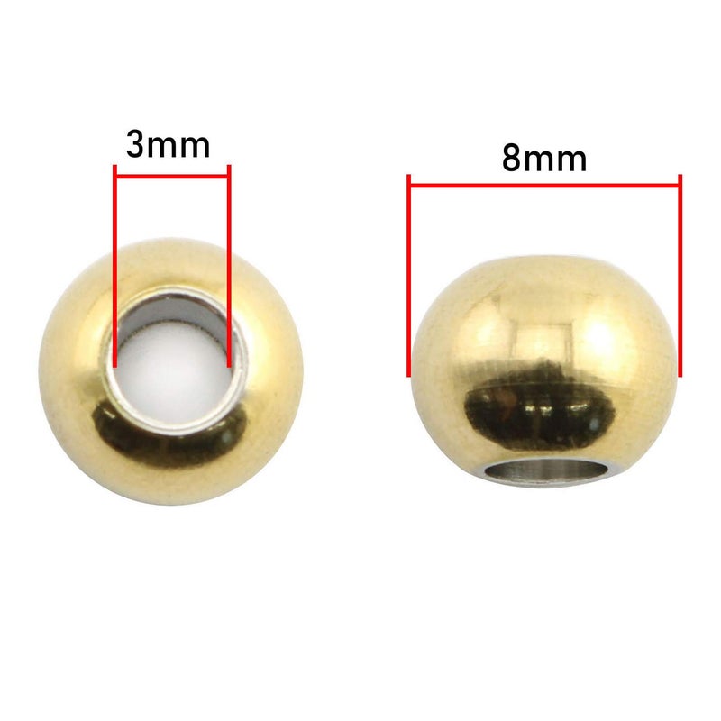RuiLing 50-Pack 304 Stainless Steel Smooth Round Spacer Beads 3mm Hole,Seamless Loose Beads for Jewelry Making Findings DIY Crafts Accessories 8mm(Gold) - Image 3