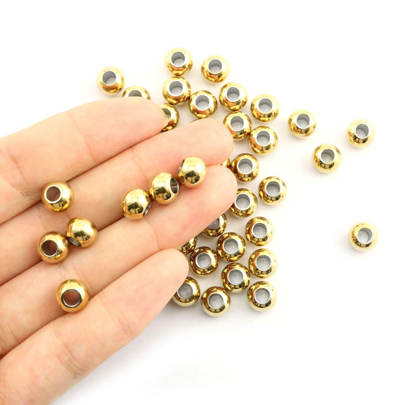 RuiLing 50-Pack 304 Stainless Steel Smooth Round Spacer Beads 3mm Hole,Seamless Loose Beads for Jewelry Making Findings DIY Crafts Accessories 8mm(Gold) - Image 4