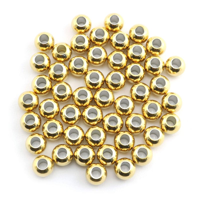 RuiLing 50-Pack 304 Stainless Steel Smooth Round Spacer Beads 3mm Hole,Seamless Loose Beads for Jewelry Making Findings DIY Crafts Accessories 8mm(Gold) - Image 1