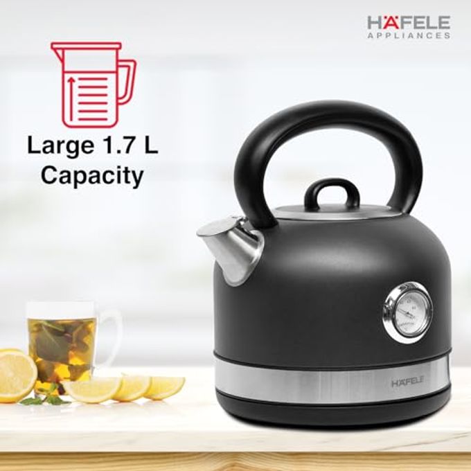 Hafele Dome Plus 2200W, 240V Electric Stainless Steel Kettle with Spout Cover with Analogue Temperature Display, Detachable Micro-Mesh Filter for Lime Scale Filtering, Easy Cleaning (1.7 L, Grey) - Image 2