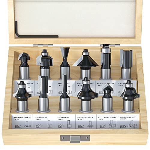 FivePears Tungsten Carbide Router Bits - 12 Piece Router Bit Set with 1/2-Inch Shank for Doors,Tables,Shelves,Cabinets,DIY Woodwork - Image 1
