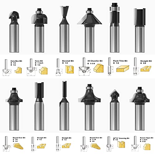 FivePears Tungsten Carbide Router Bits - 12 Piece Router Bit Set with 1/2-Inch Shank for Doors,Tables,Shelves,Cabinets,DIY Woodwork - Image 2