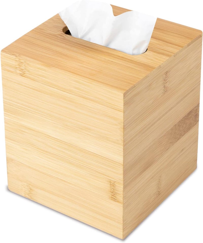 JUSK Design Tissue Box Holder - Modern, Minimalist, Durable Wooden Box with Sliding Bottom, Easy-Refill - Premium-Quality Bamboo Cover, Square - Image 1