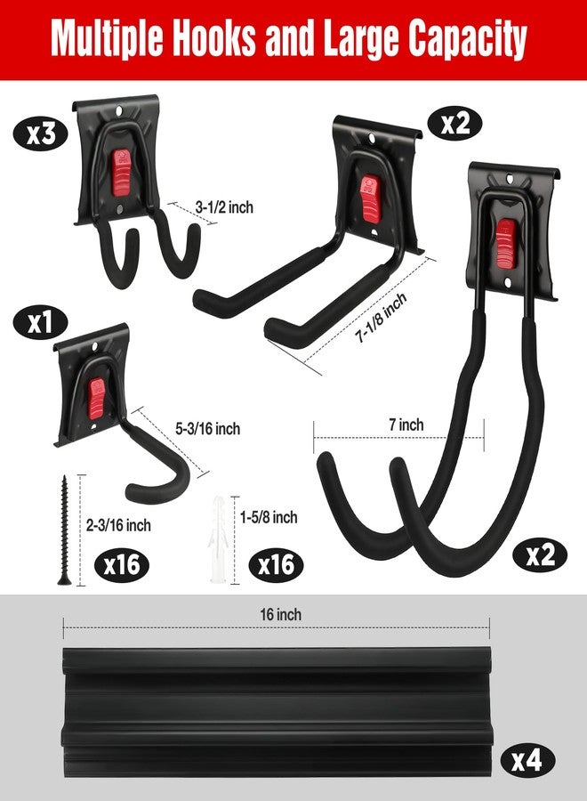 WORKPRO Garage Tool Organizer Wall Mount, Garage Organization Garden Tool Rack Holder System, 64-Inch 4 Rails with 8 Heavy Duty Adjustable Hooks for Hanging and Storage - Image 5