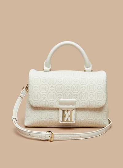 ELLE Women's Monogram Embossed Satchel Bag with Top Handle and Button Closure