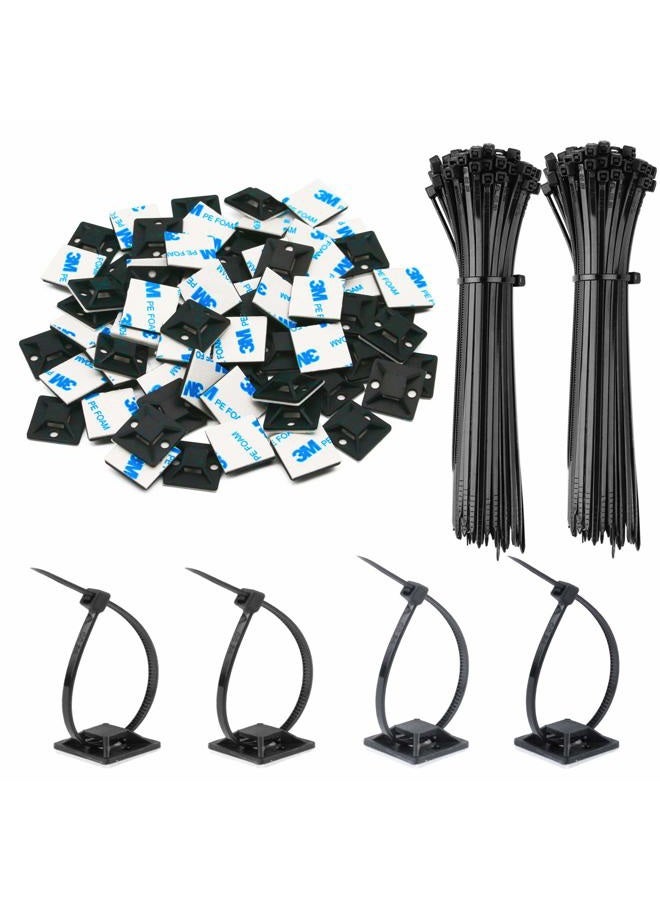 Rythcraft 140 Pack 3/4" Zip Tie Adhesive Mounts Self Adhesive Cable Base Holders with Multi-Purpose Tie Wire Clips with Screw Hole,Anchor Stick on Wire Holder,Black - Image 1